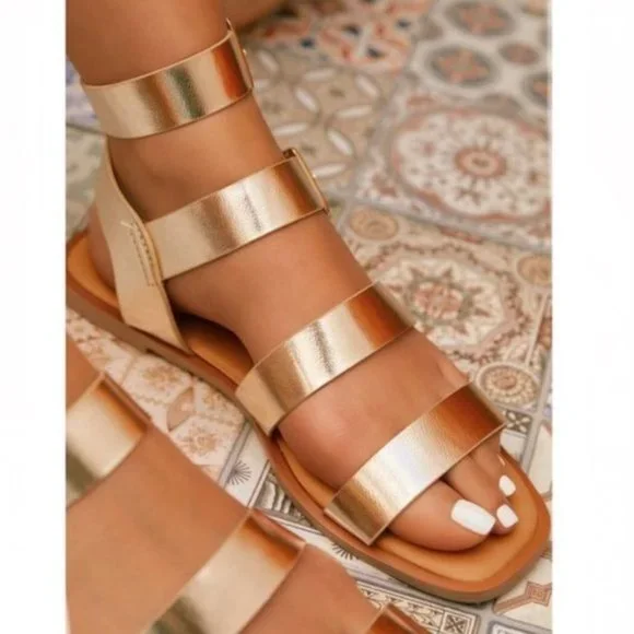 !! NEW !! Strappy Gladiator Sandals in Gold Champagne - Picture 1 of 12